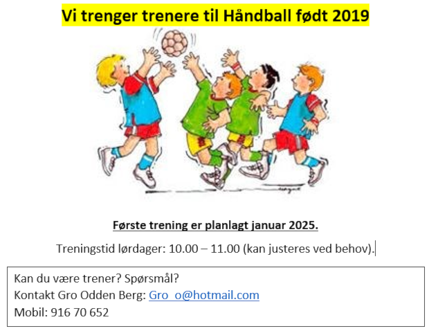 Vi trenger trenere til Håndball født 2019